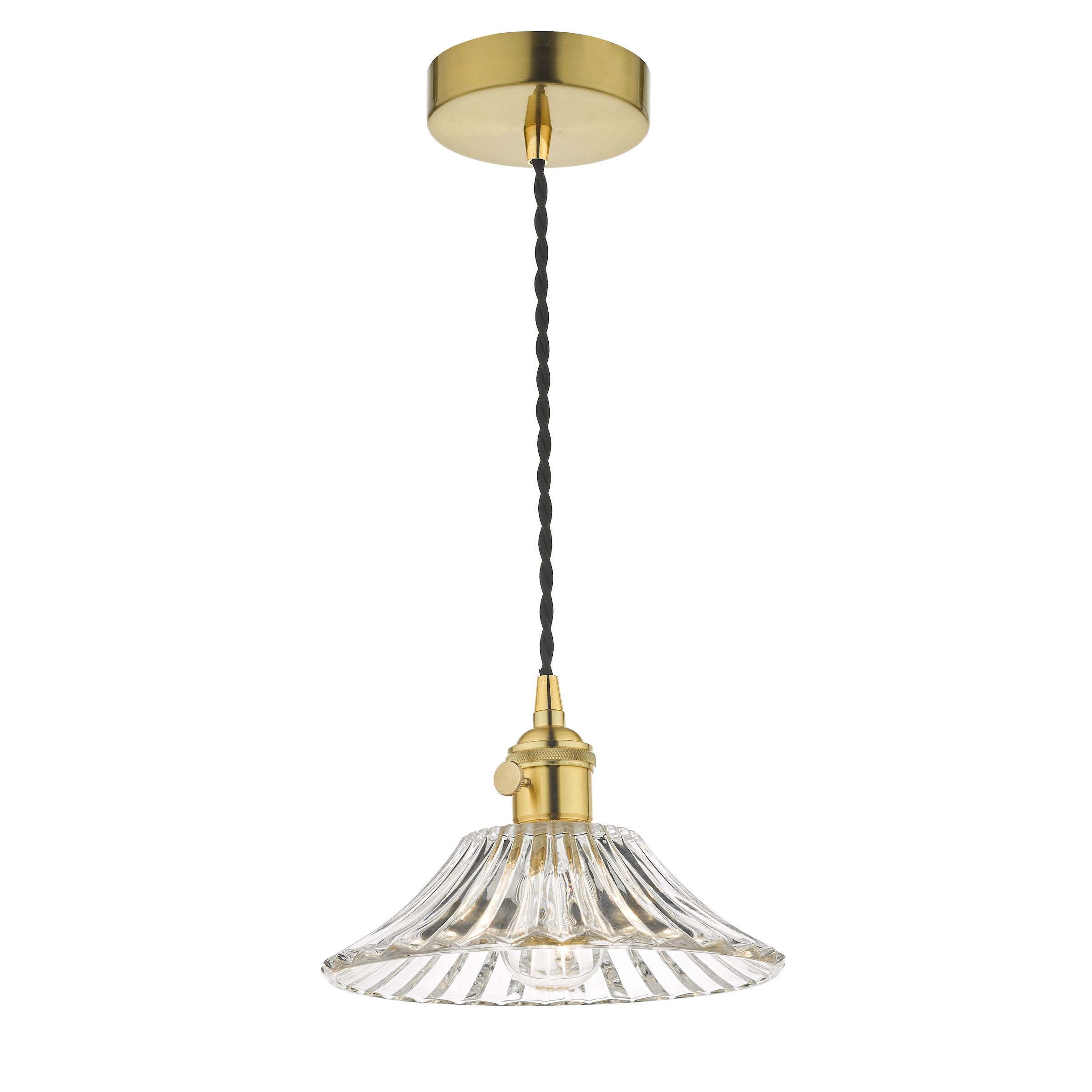 Grapadora 1 Light E14 Natural Brass Adjustable Pendant With Flared Glass Shade