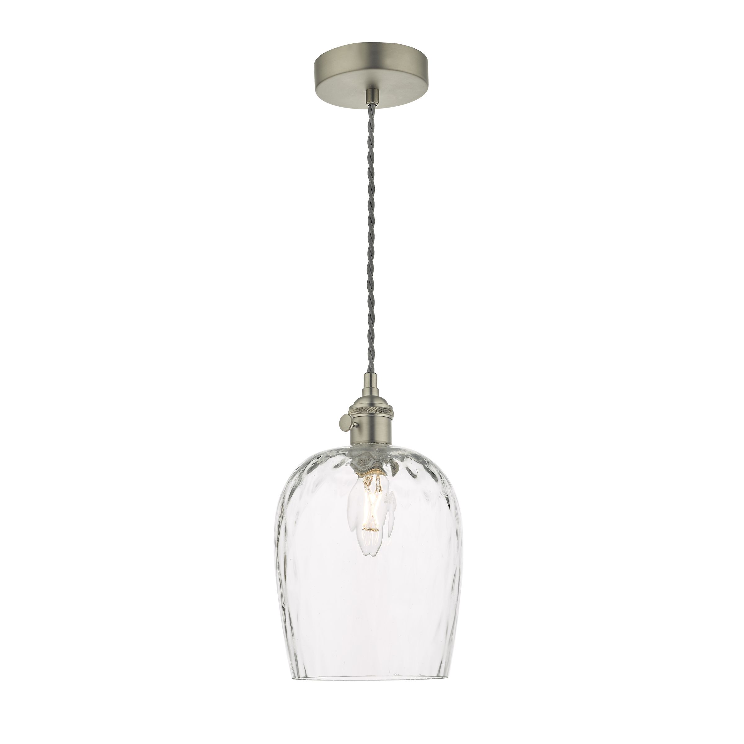Grapadora 1 Light E14 Antique Chrome Adjustable Pendant With Dimpled Glass Shade