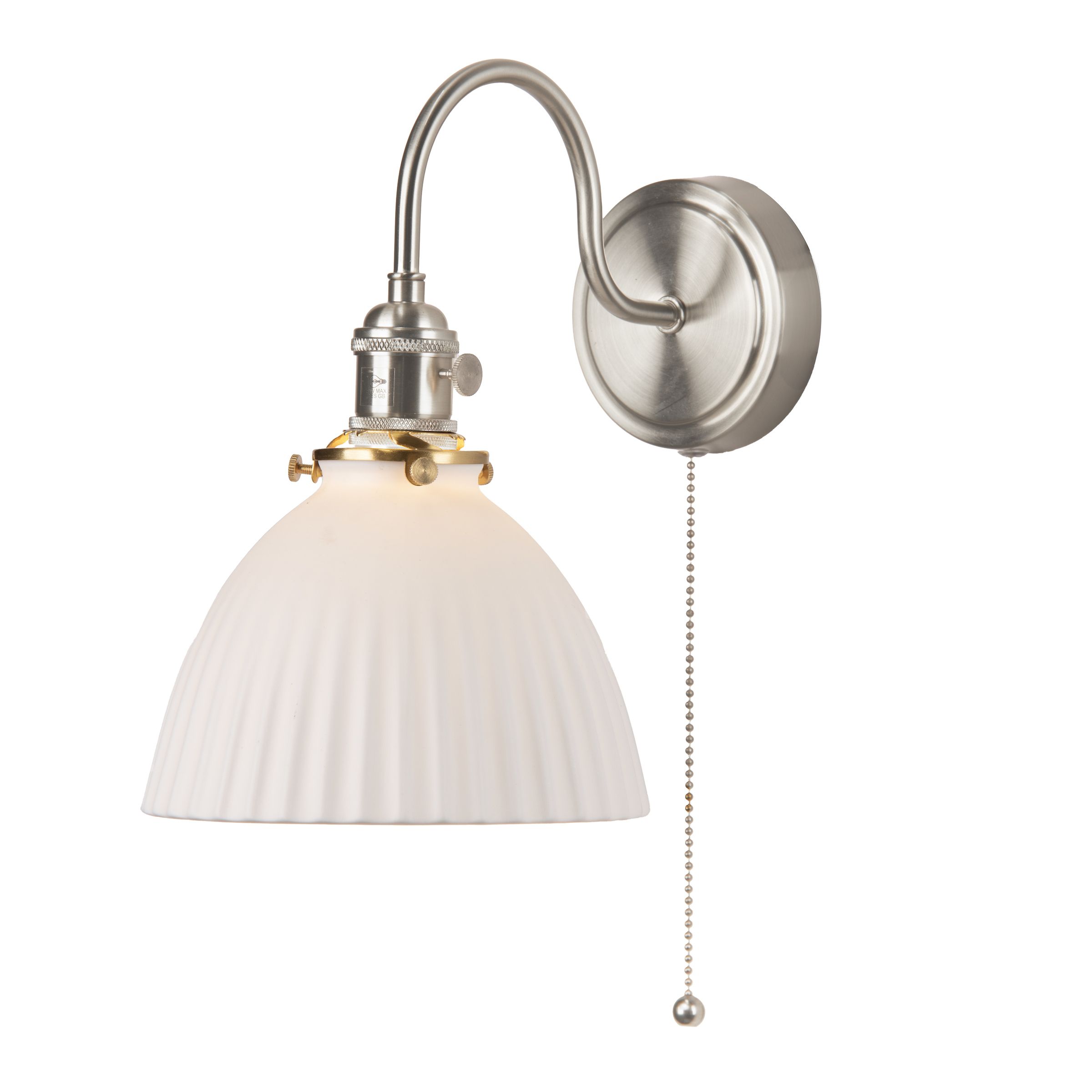 Grapadora 1 Light E14 Antique Chome Wall Light With Pullcord Switch C/W Pulque Ceramic Domed Shade