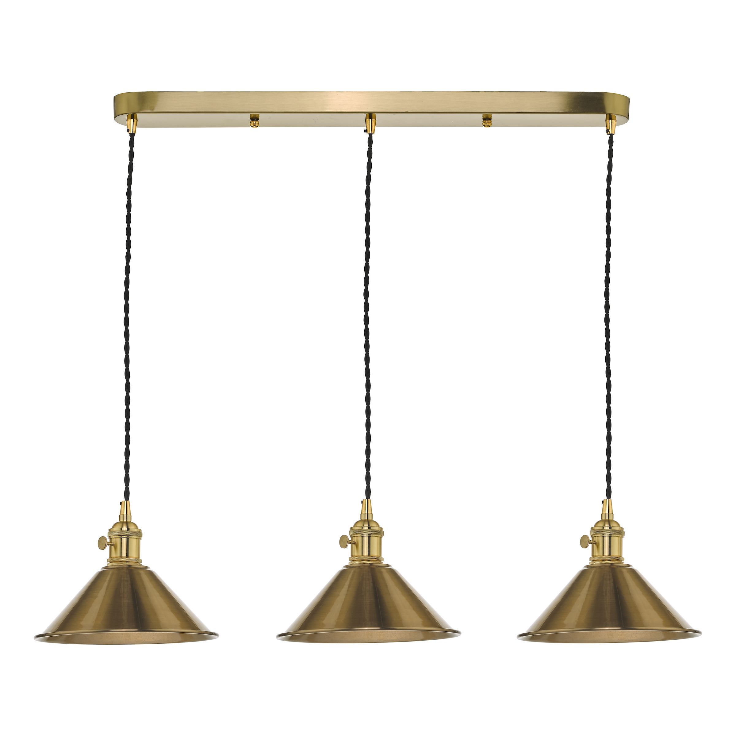 Grapadora 3 Light Natural Brass Adjustable Linear Bar Pendant Brass Shades