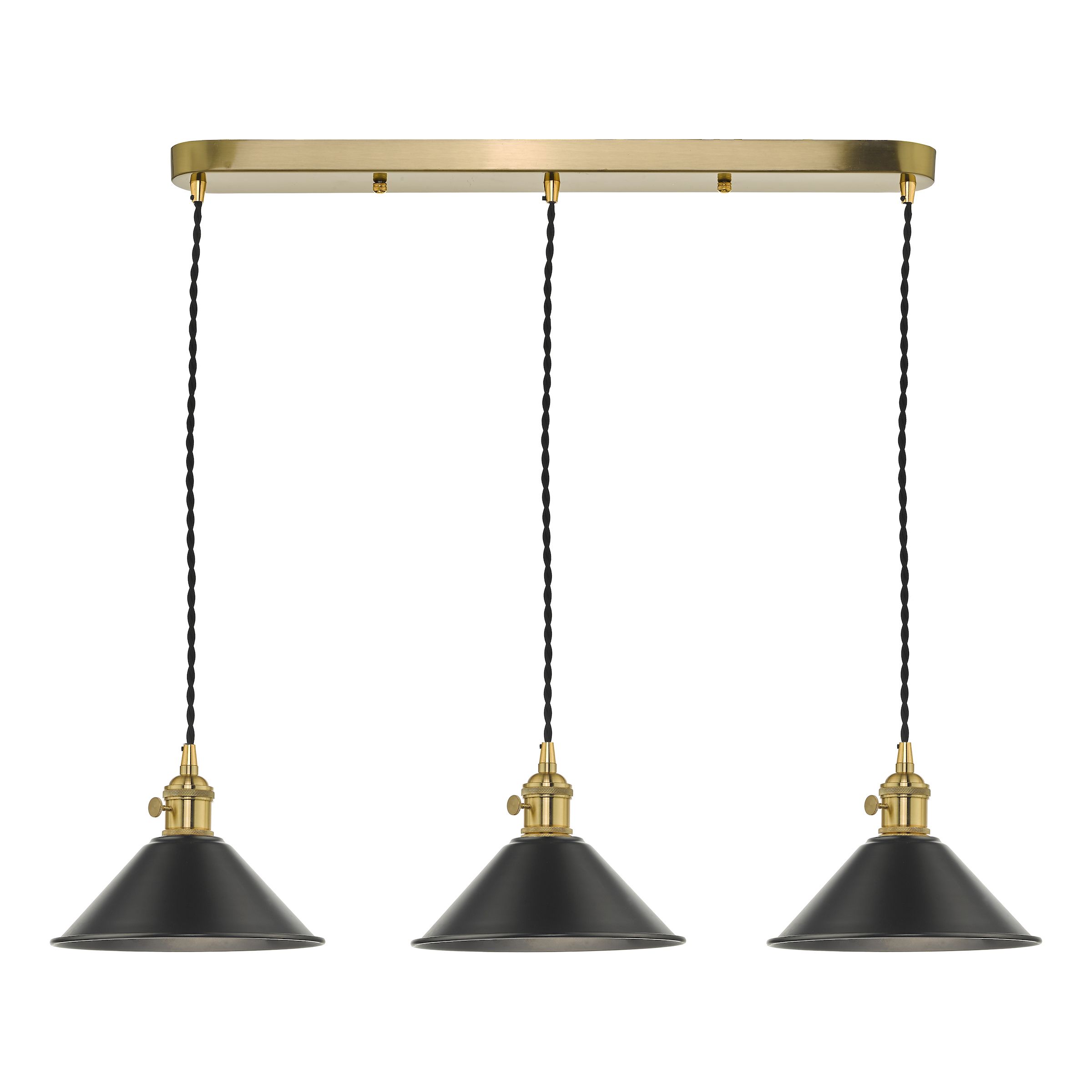 Grapadora 3 Light Natural Brass Adjustable Linear Bar Pendant Antique Pewter Shades