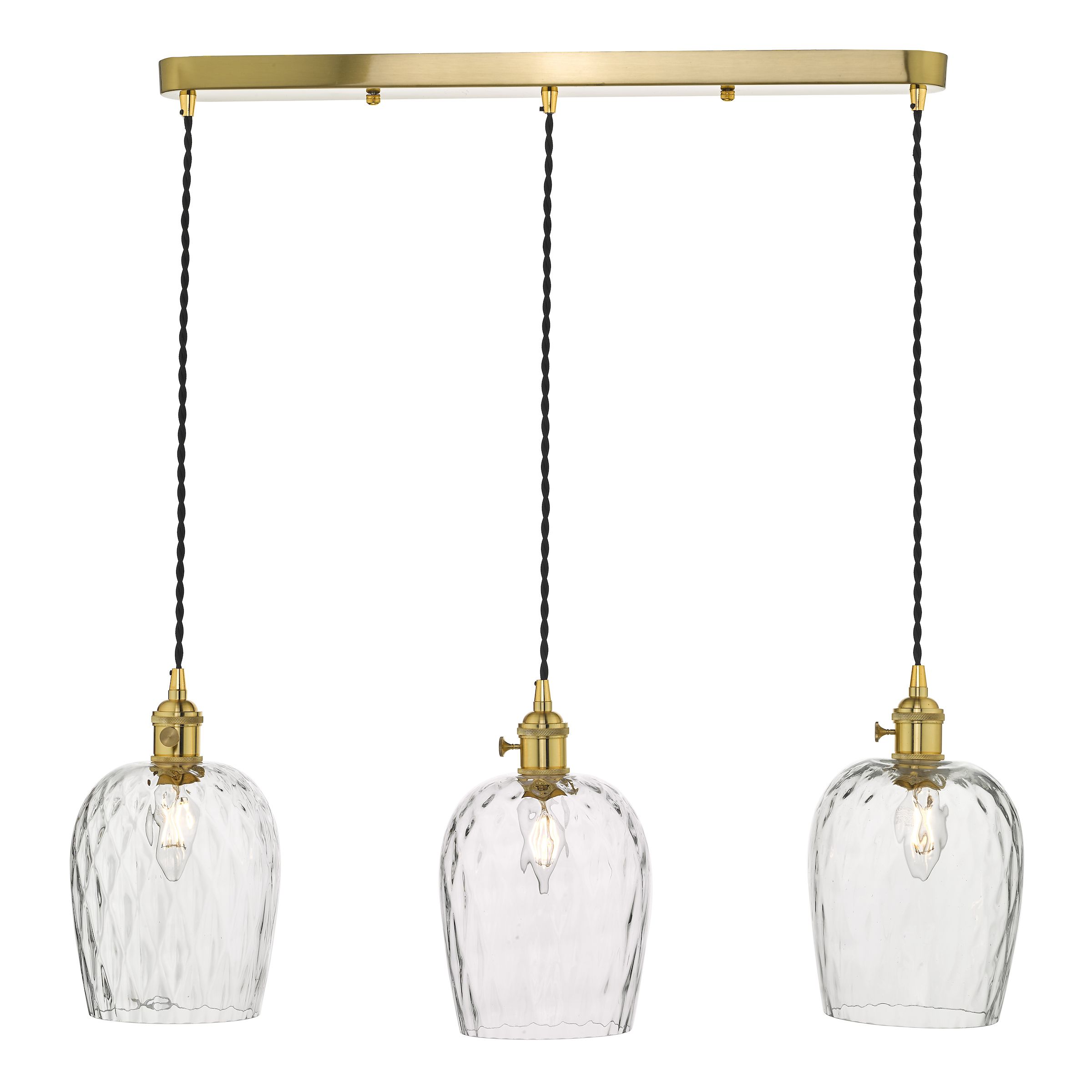 Grapadora 3 Light Natural Brass Adjustable Linear Bar Pendant Dimpled Glass Shades