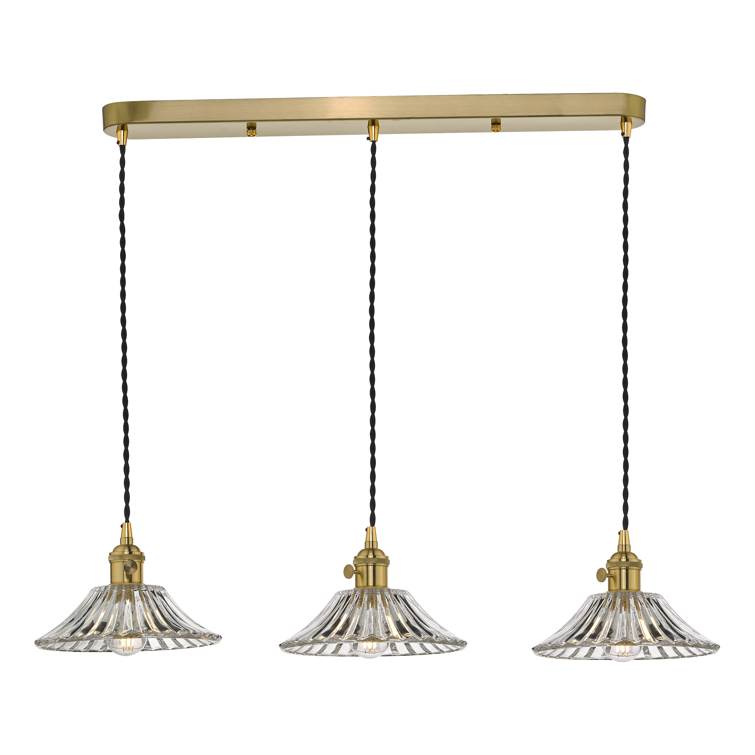 Grapadora 3 Light Natural Brass Adjustable Linear Bar Pendant Flared Glass Shades