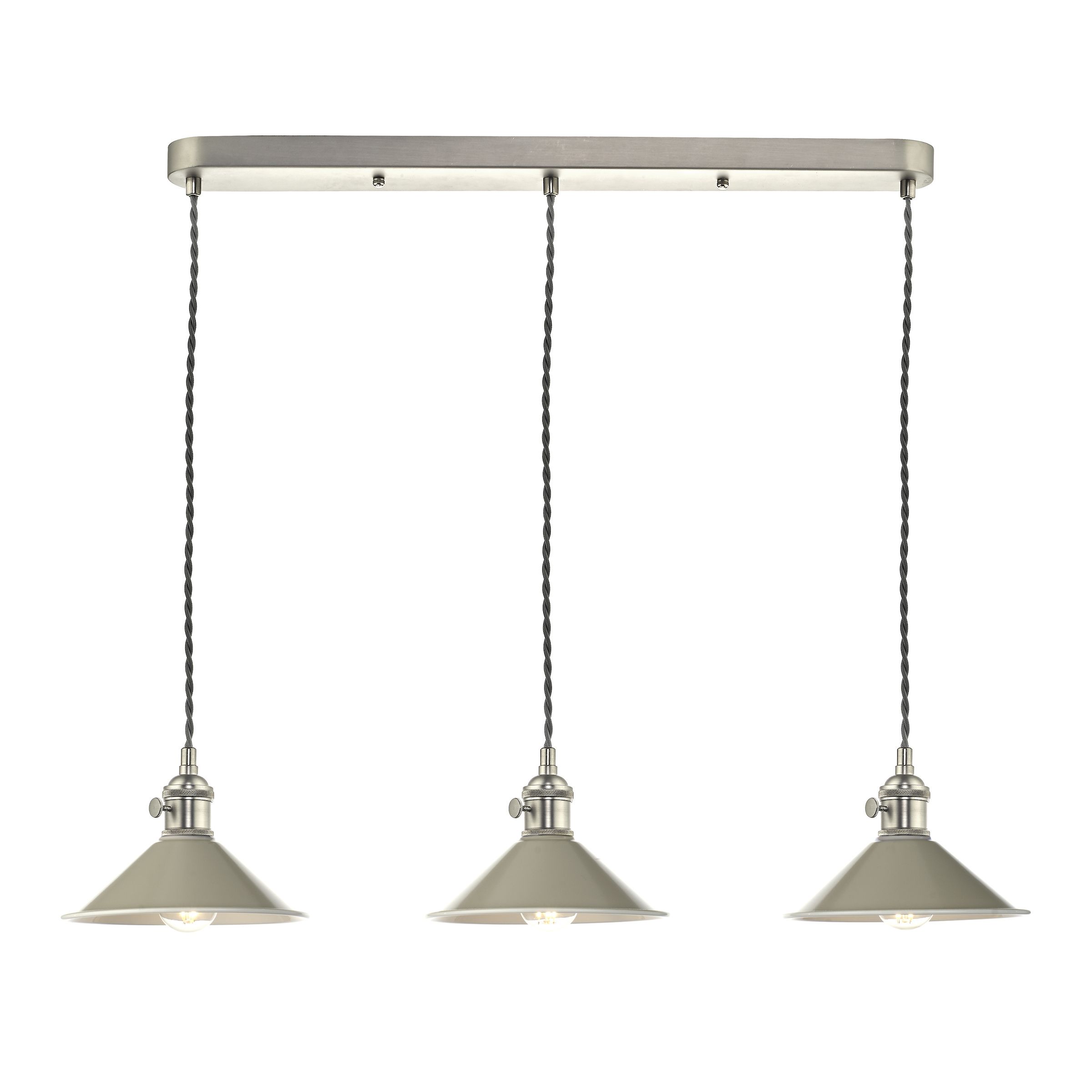 Grapadora 3 Light E14 Antique Chrome Adjustable Linear Bar Pendant C/W Cashmere Shades