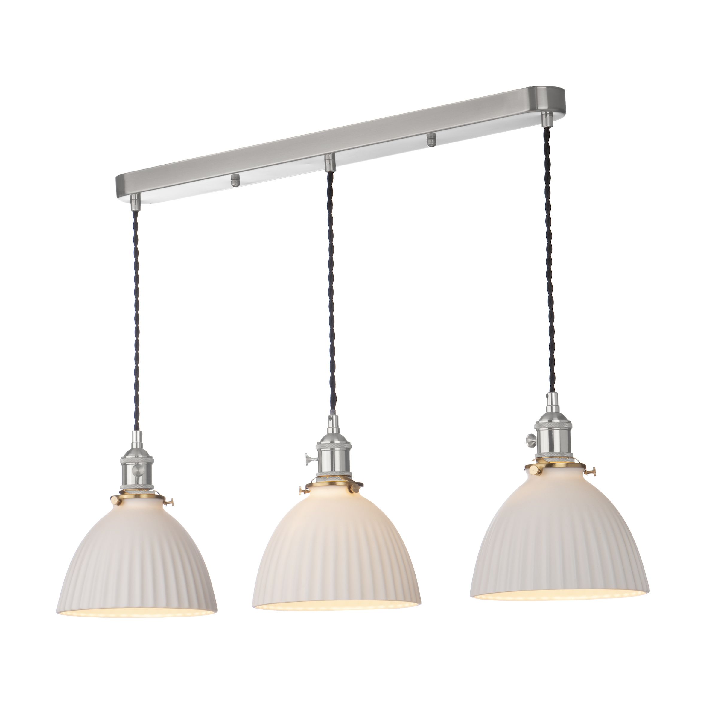 Grapadora 3 Light E14 Antique Chome Adjustable Linear Pendant With Pulque Ceramic Domed Shade