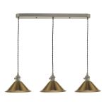 Grapadora 3 Light Antique Chrome Adjustable Linear Bar Pendant Brass Shades Finish