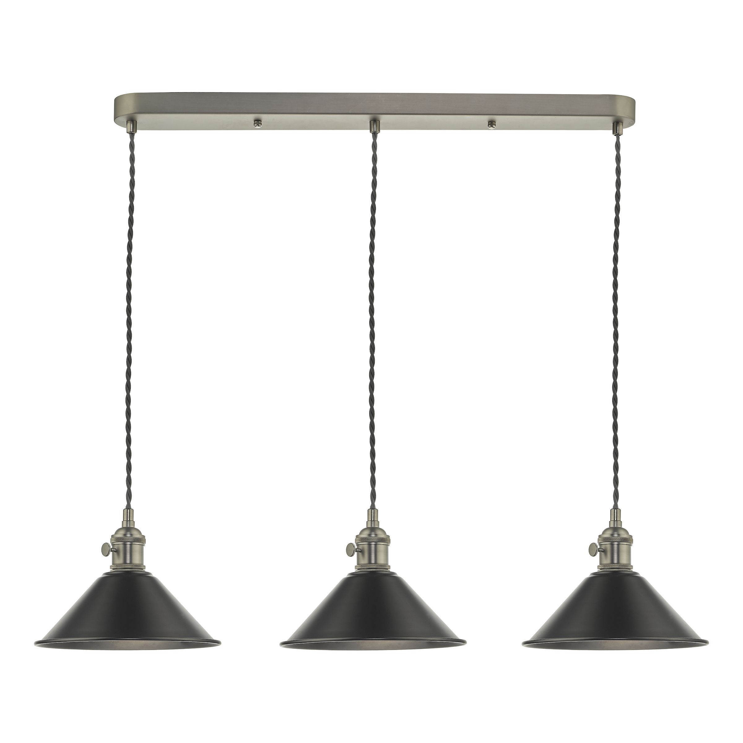Grapadora 3 Light Antique Chrome Adjustable Linear Bar Pendant Antique Pewter Shades Finish