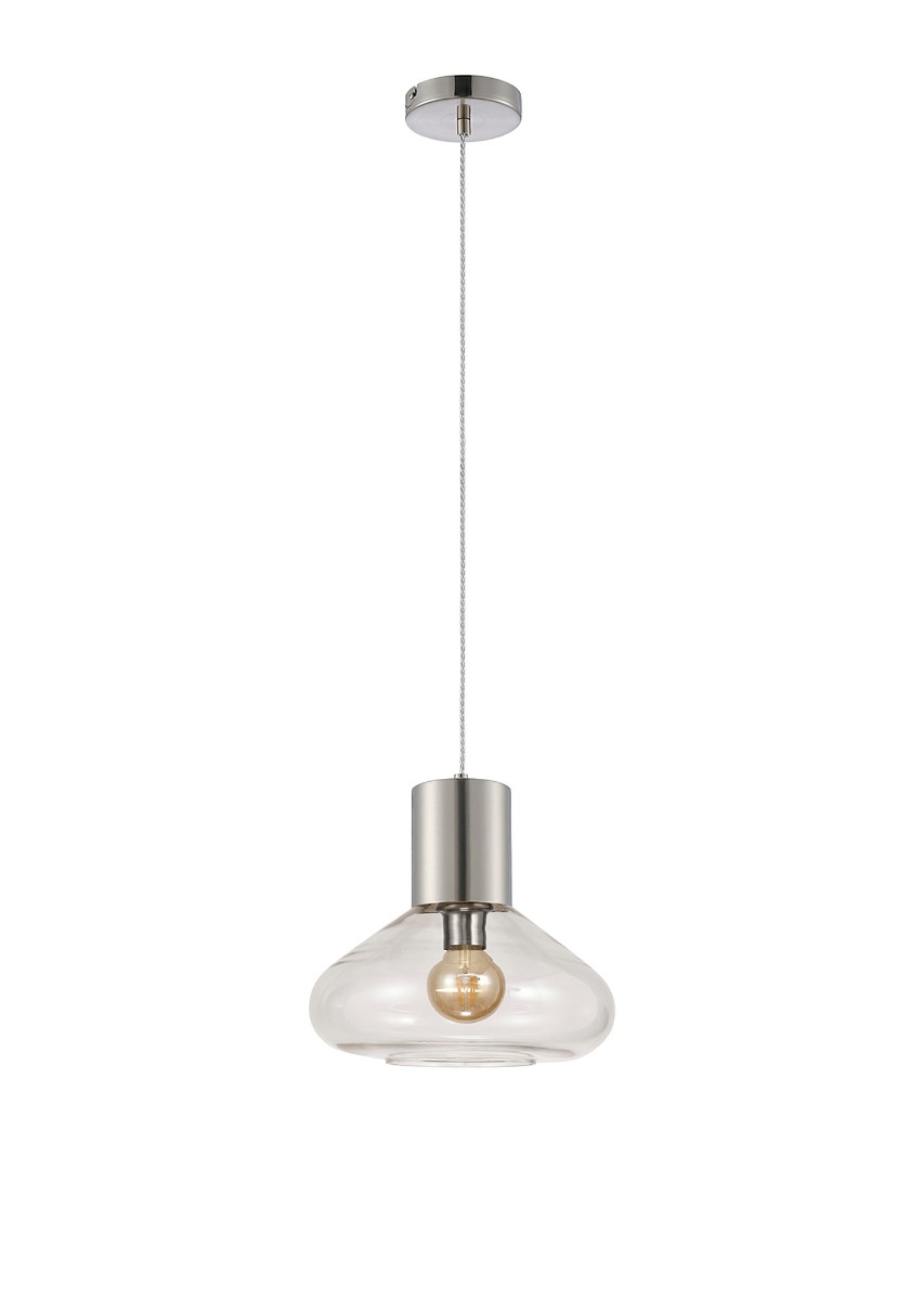Hark 31cm Wide Pendant, 1 x E27, Satin Nickel/Clear Glass
