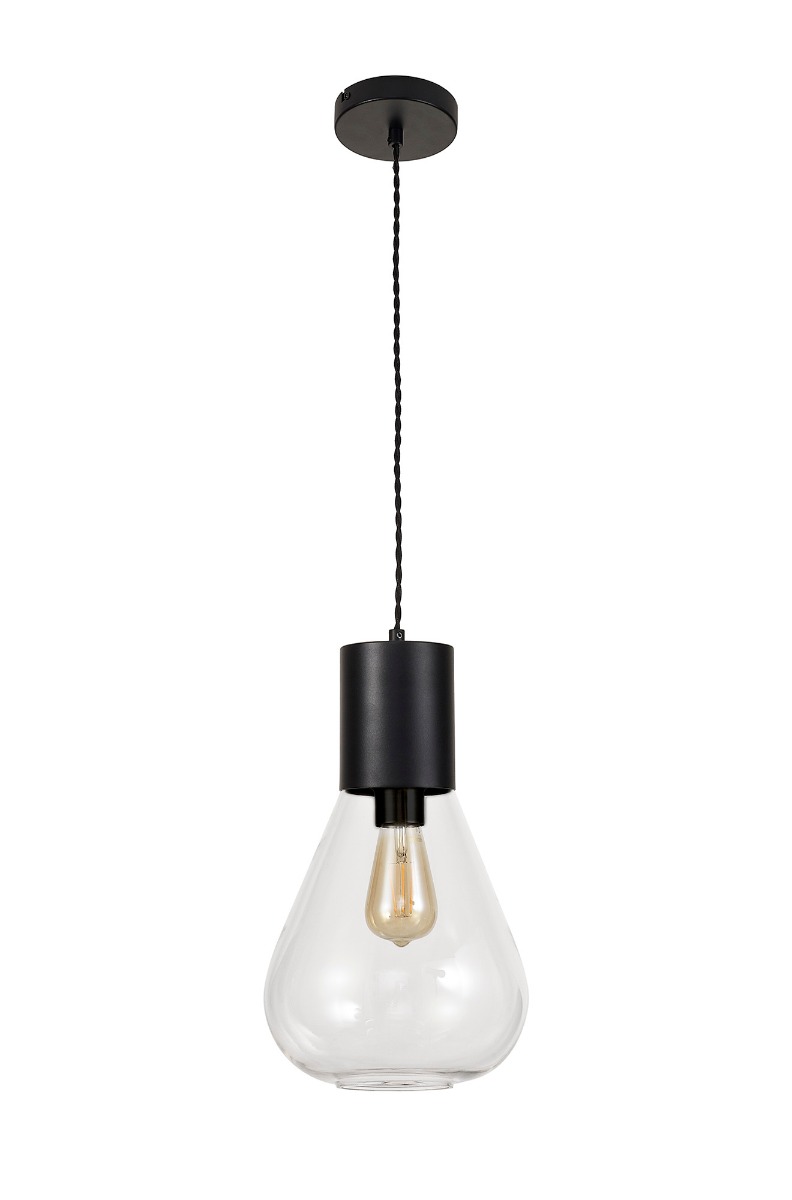 Hark 23cm Narrow Pendant, 1 x E27, Satin Black/Clear Glass