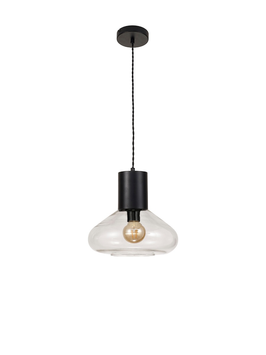 Hark 31cm Wide Pendant, 1 x E27, Satin Black/Clear Glass