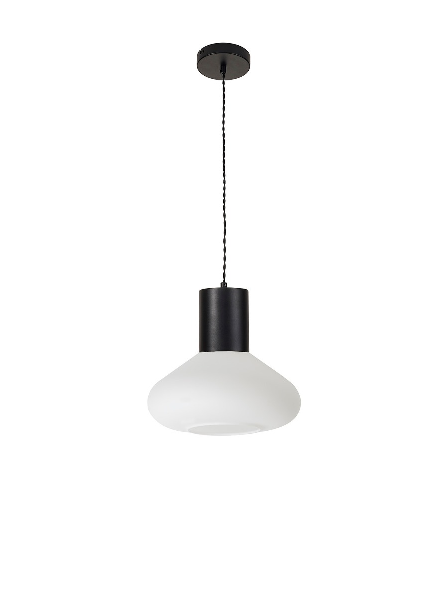 Hark 31cm Wide Pendant, 1 x E27, Satin Black/Opal Glass