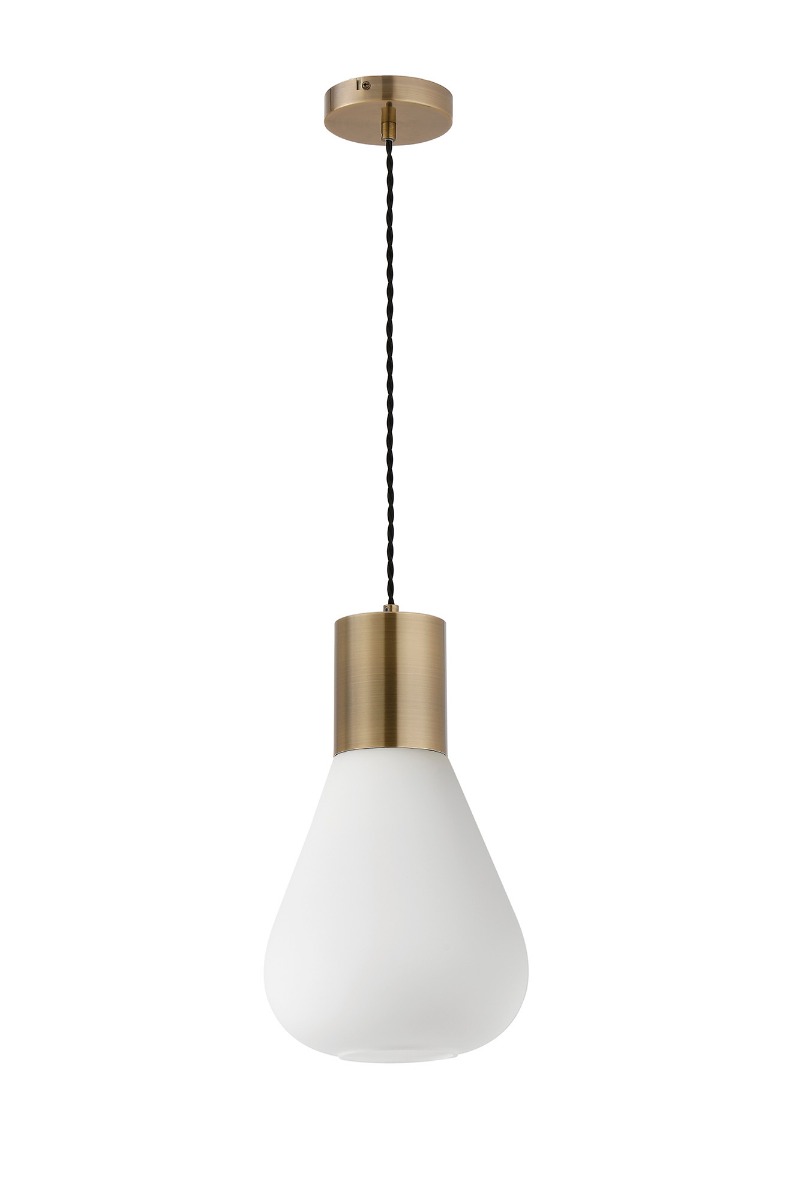 Hark 23cm Narrow Pendant, 1 x E27, Antique Brass/Opal Glass