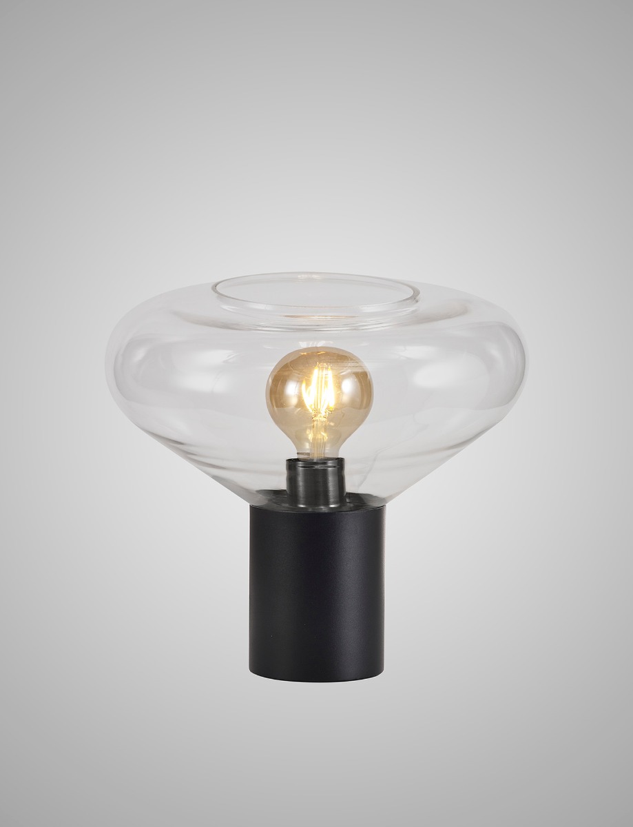 Hark Wide Table Lamp, 1 x E27, Satin Black/Clear Glass