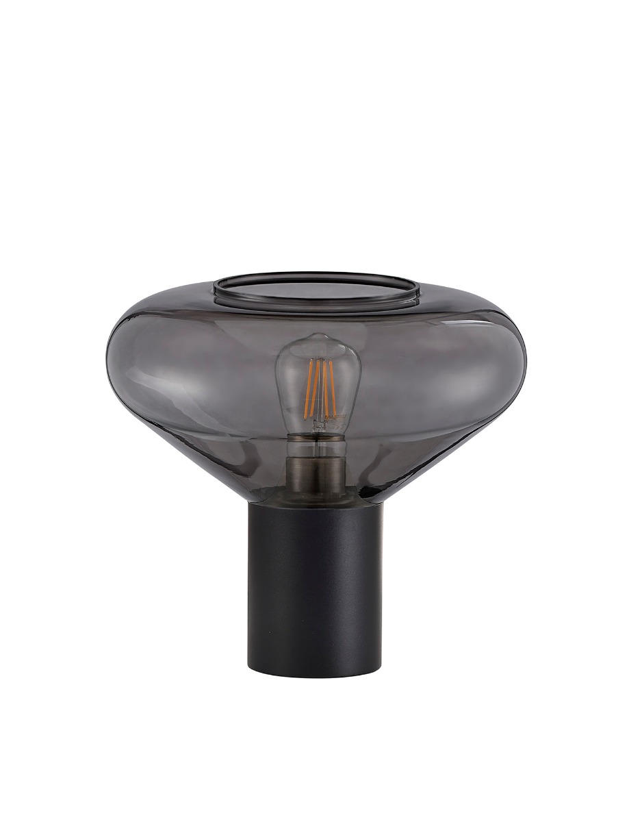 Hark Wide Table Lamp, 1 x E27, Satin Black/Inky Black Glass