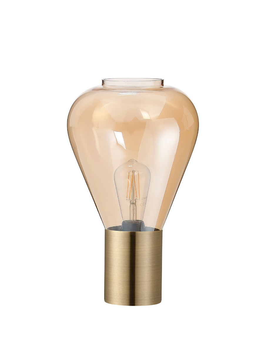 Hark Narrow Table Lamp, 1 x E27, Antique Brass/Amber Glass