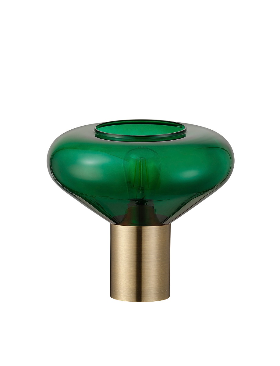 Hark Wide Table Lamp, 1 x E27, Antique Brass/Bottle Green Glass