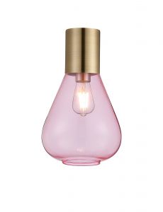 Hark 23cm Ceiling Light With Narrow Glass, 1 x E27, Antique Brass/Pink