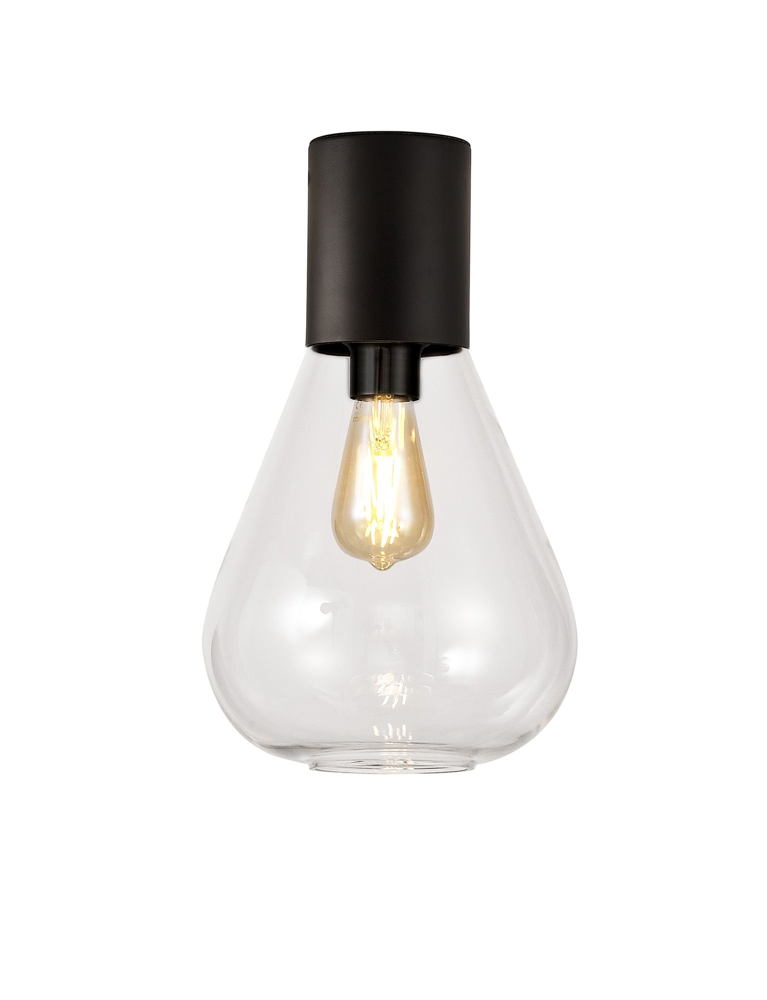 Hark 23cm Ceiling Light With Narrow Glass, 1 x E27, Satin Black/Clear