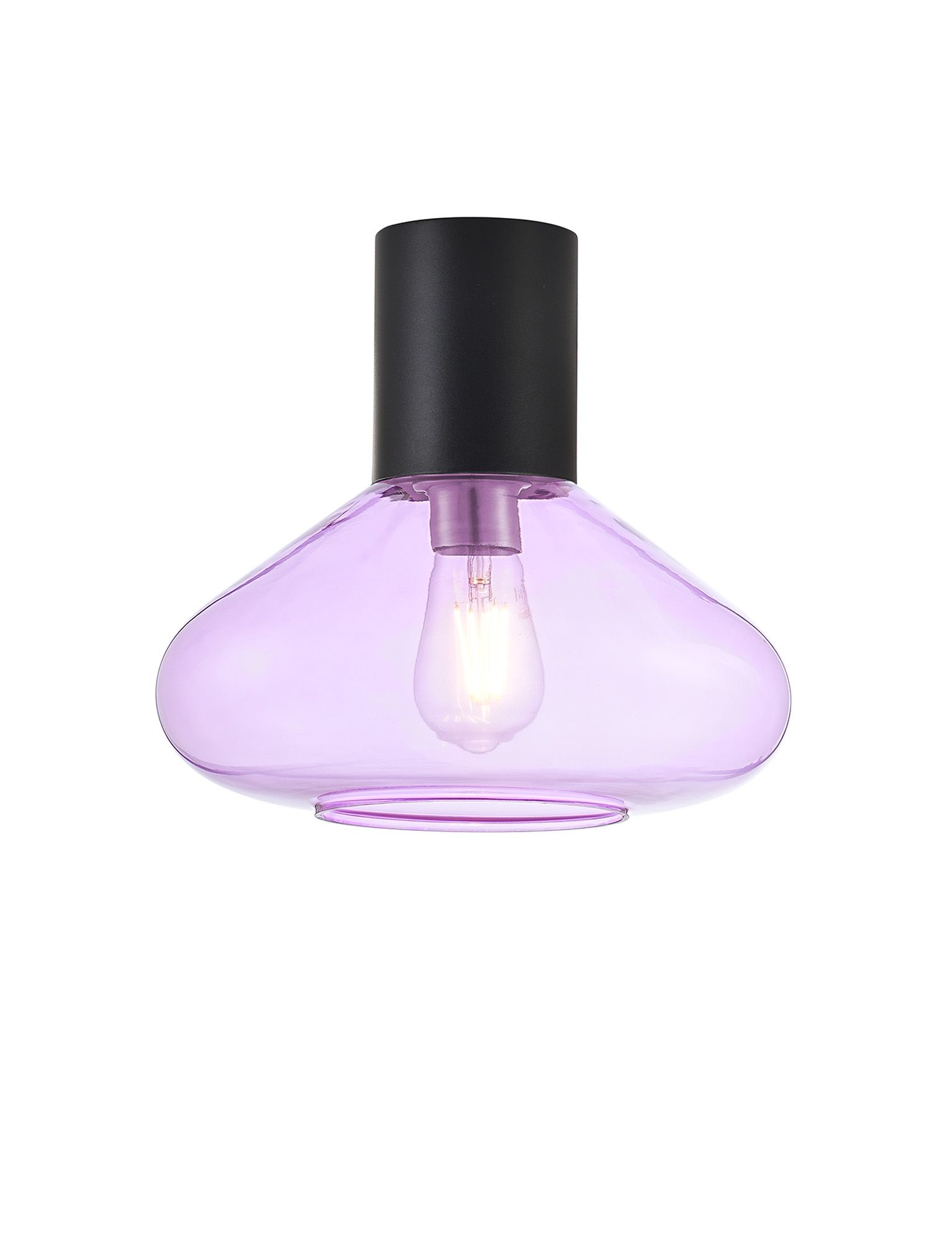 Hark 31cm Ceiling Light With Wide Glass, 1 x E27, Satin Black/Lilac