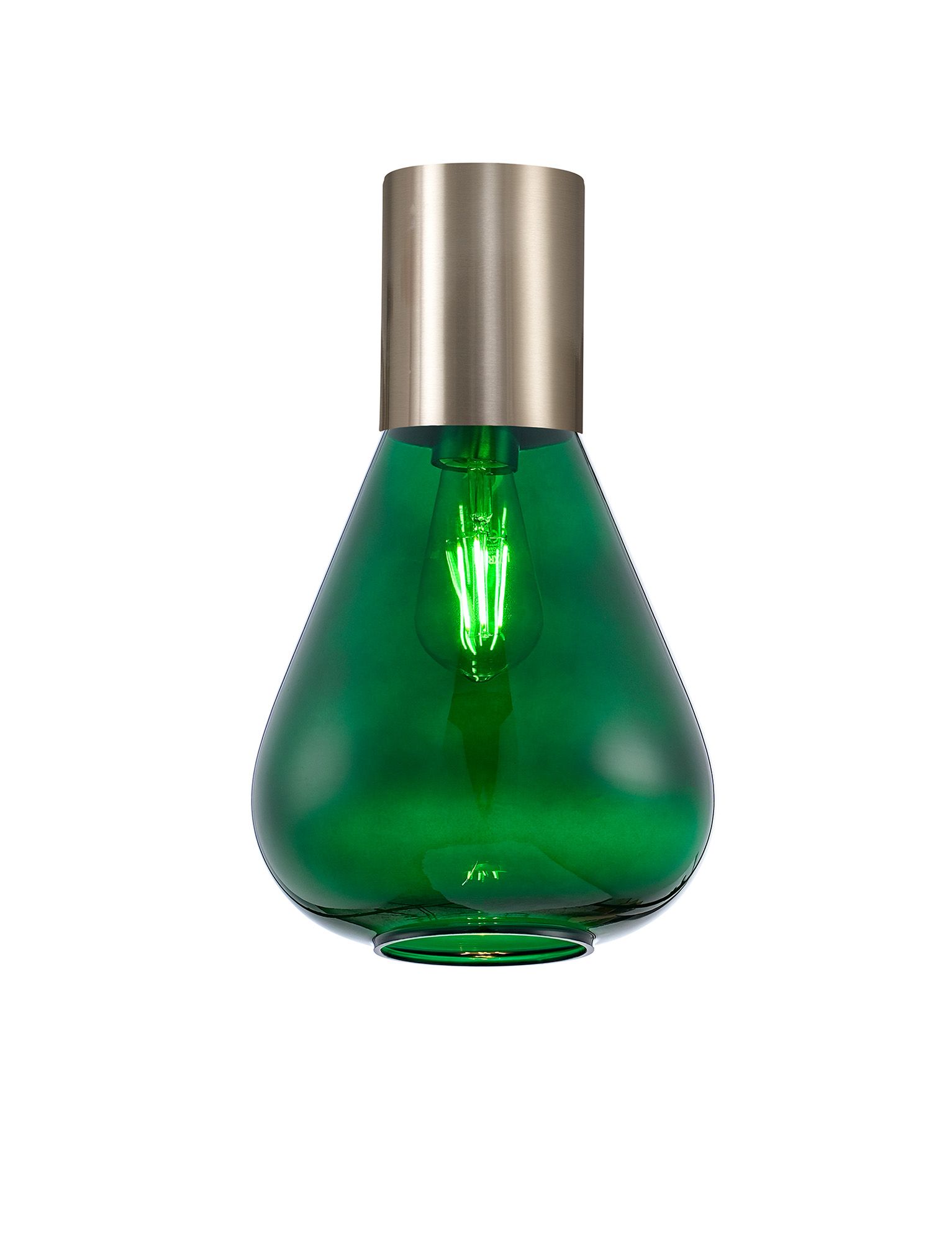 Hark 23cm Ceiling Light With Narrow Glass, 1 x E27, Satin Nickel/Bottle Green