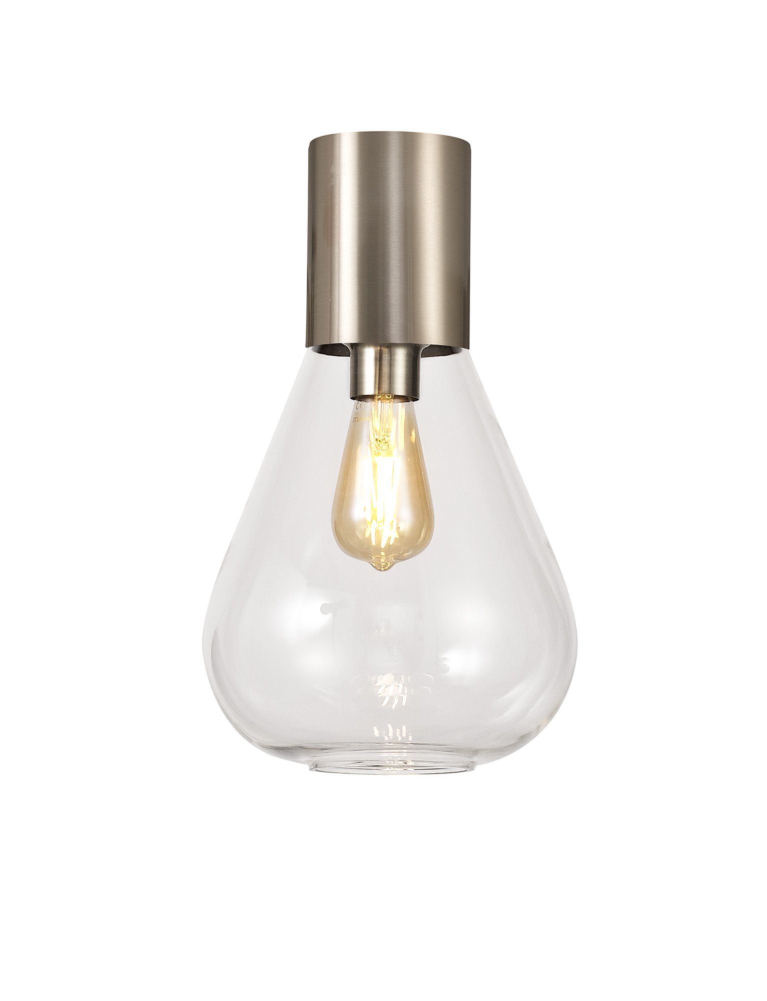 Hark 23cm Ceiling Light With Narrow Glass, 1 x E27, Satin Nickel/Clear