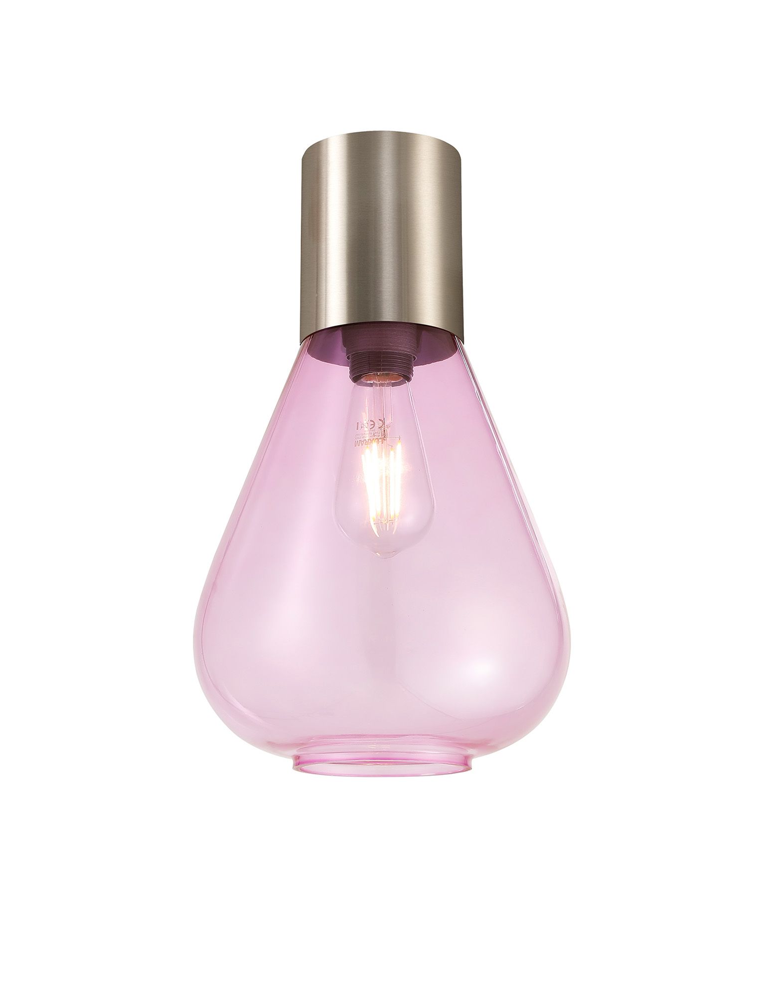 Hark 23cm Ceiling Light With Narrow Glass, 1 x E27, Satin Nickel/Lilac