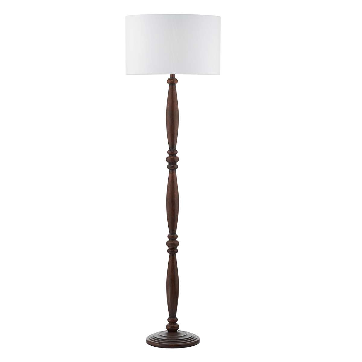 Canto 1 Light E27 Dark Wood Effect Floor Lamp With Inline Foot Switch C/W Ciencia Conocimiento Faux Silk Oval 45cm Shade