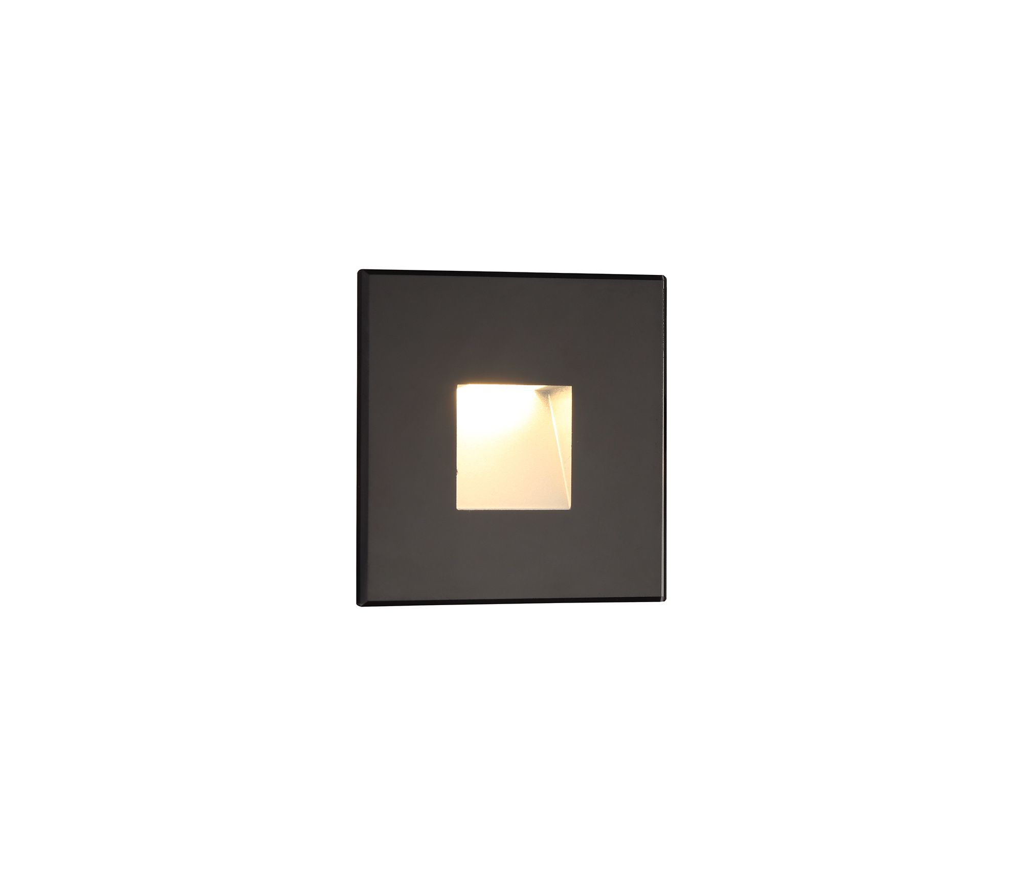 Hydro Recessed Square Glass Fronted Wall Lamp, 1 x 1.8W LED, 3000K, 70lm, IP65, Black, 3yrs Warranty