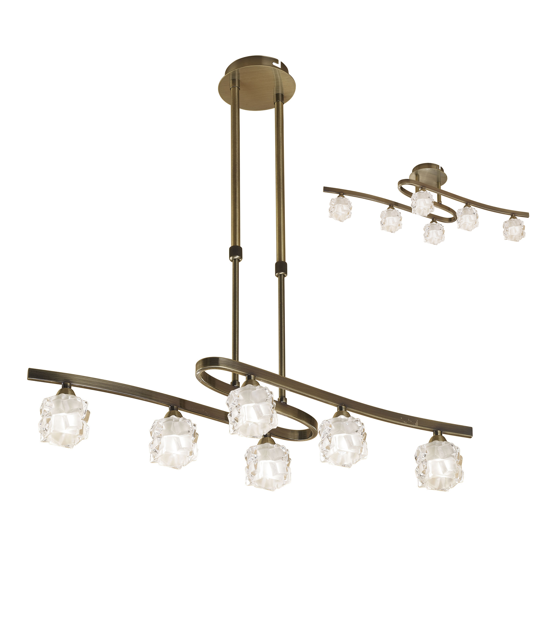 Ice Rectangular Telescopic Convertible To Semi Flush 6 Light G9 ECO, Antique Brass