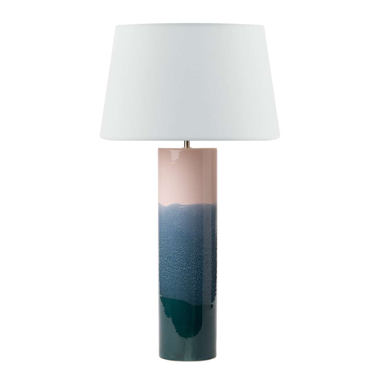Cartón 1 Light E27 Pink With Blue Ceramic Table Lamp With Inline Switch C/W Fuego Pulque Faux Silk Tapered 40cm Armario Shade