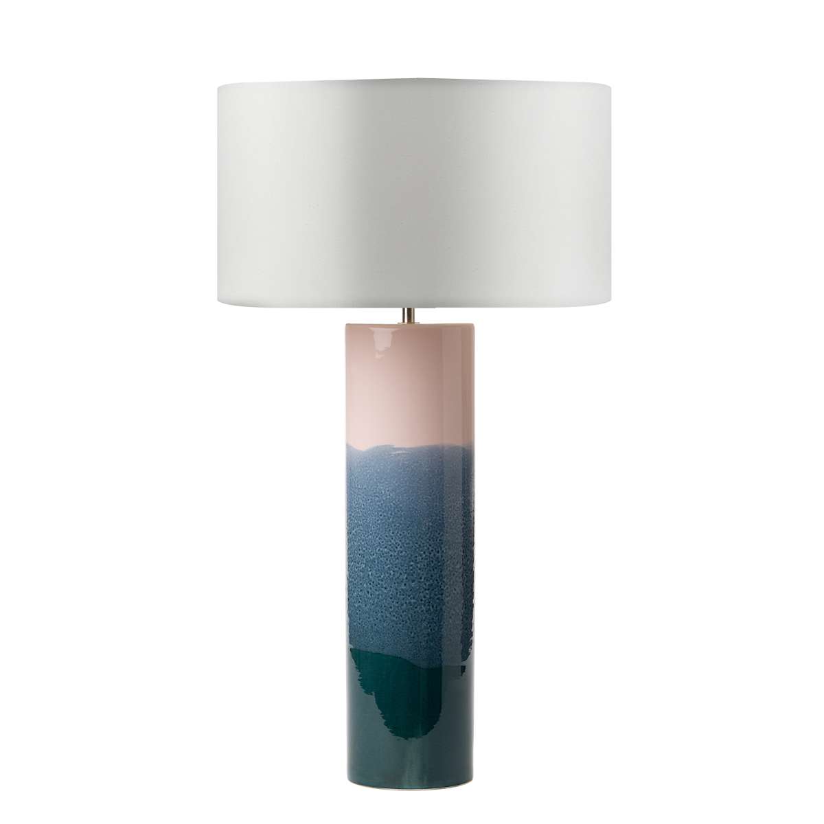 Cartón 1 Light E27 Pink With Blue Ceramic Table Lamp With Inline Switch C/W Danza Conocimiento Faux Silk 40cm Armario Shade