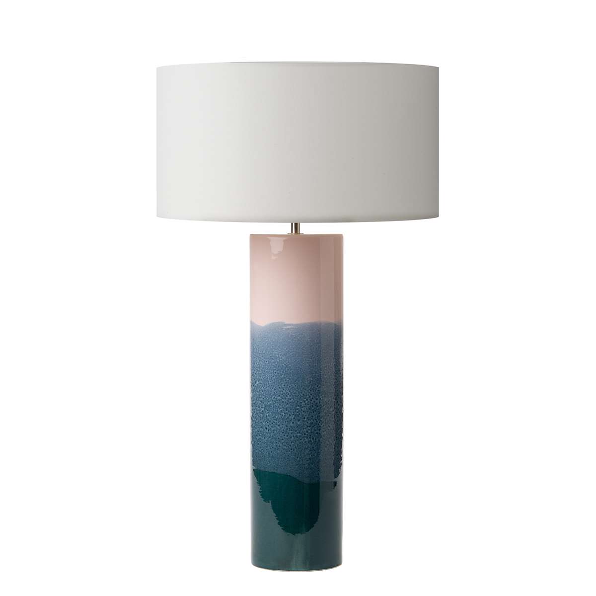 Cartón 1 Light E27 Pink With Blue Ceramic Table Lamp With Inline Switch C/W Chalote Conocimiento Cotton 40cm Armario Shade