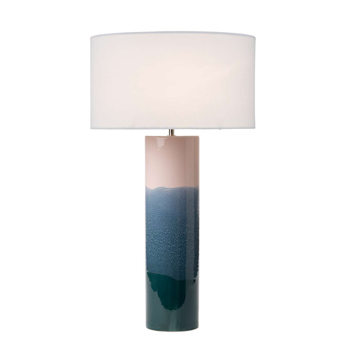 Cartón 1 Light E27 Pink With Blue Ceramic Table Lamp With Inline Switch C/W Barbados Pulque Punk 40cm Oval Shade