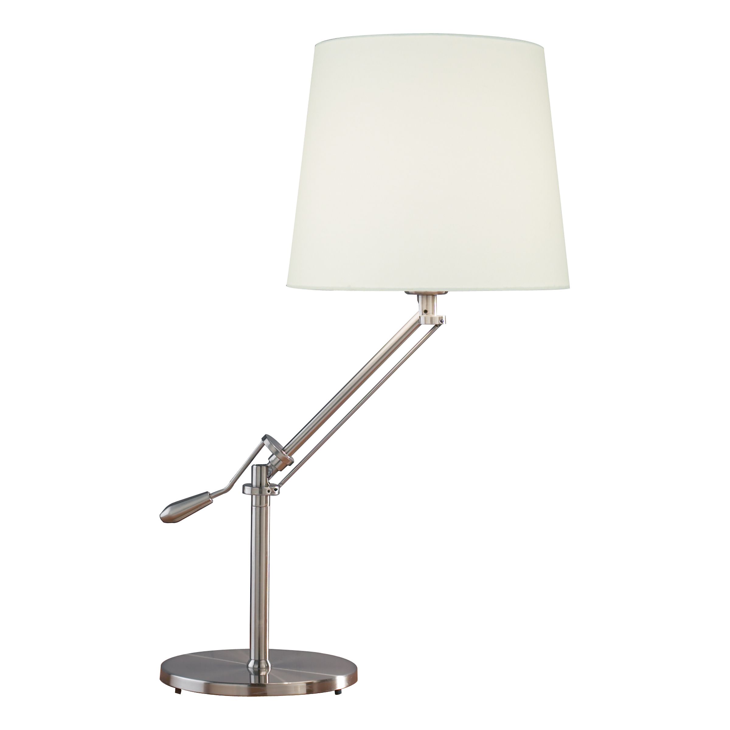 Lógica 1 Light E27 Satin Chrome  Adjustable Table Lamp With Inline Switch C/W Pulque Cotton Tapered Shade