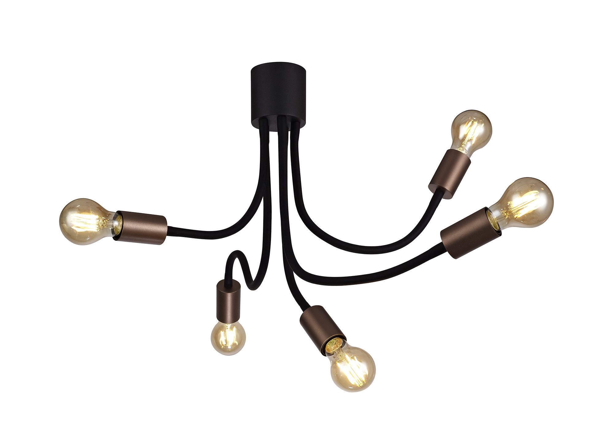 Issa Flexible Ceiling 5 Light E27, Satin Black/Brushed Copper