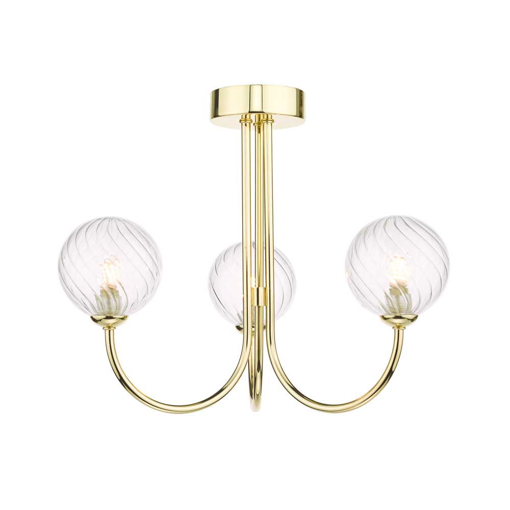 Confianza 3 Light G9 Polished Gold Semi Flush Ceiling Fitting C/W Clear Twisted Style Closed Glass Shades