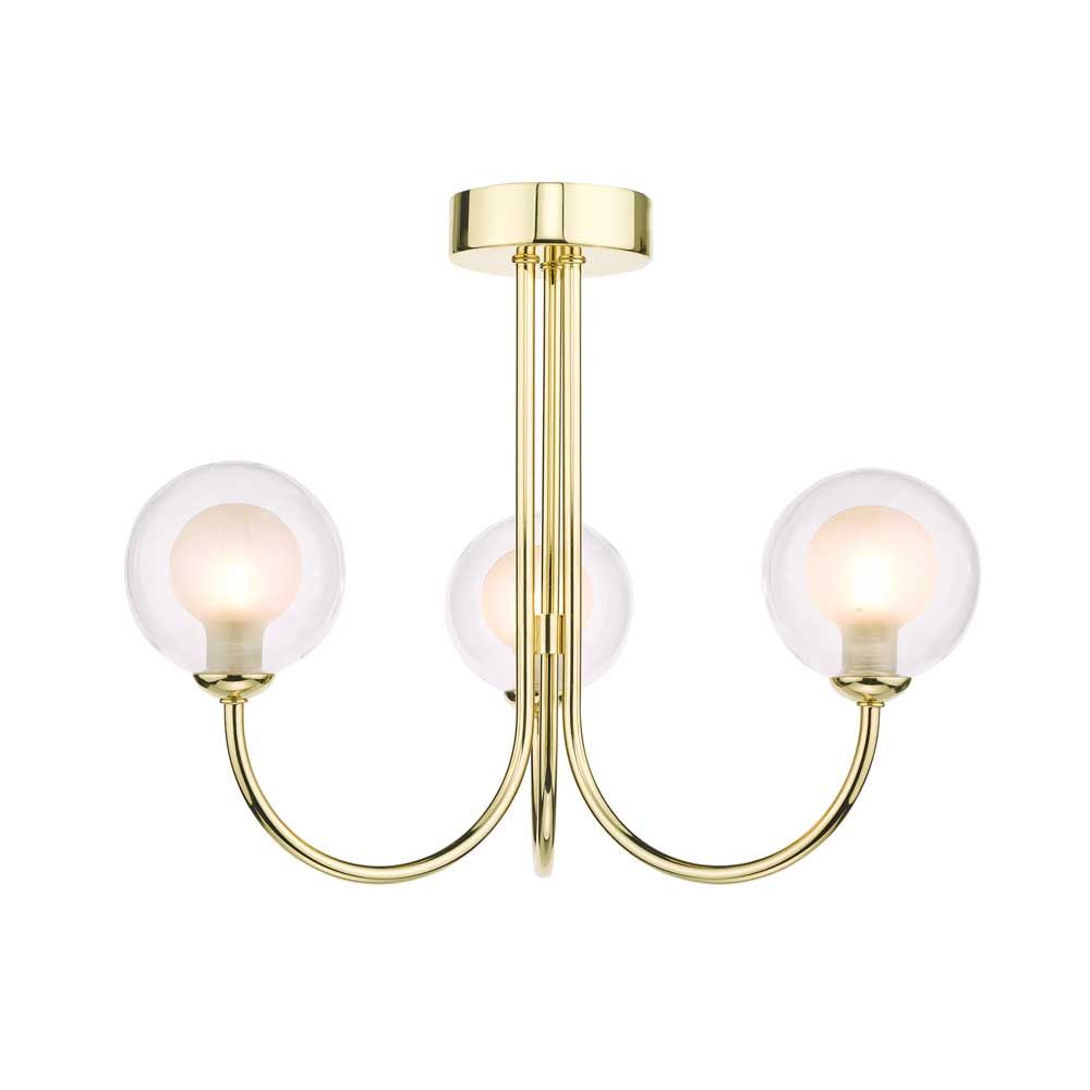 Confianza 3 Light G9 Polished Gold Semi Flush Ceiling Fitting C/W Clear & Opal Glass Shades
