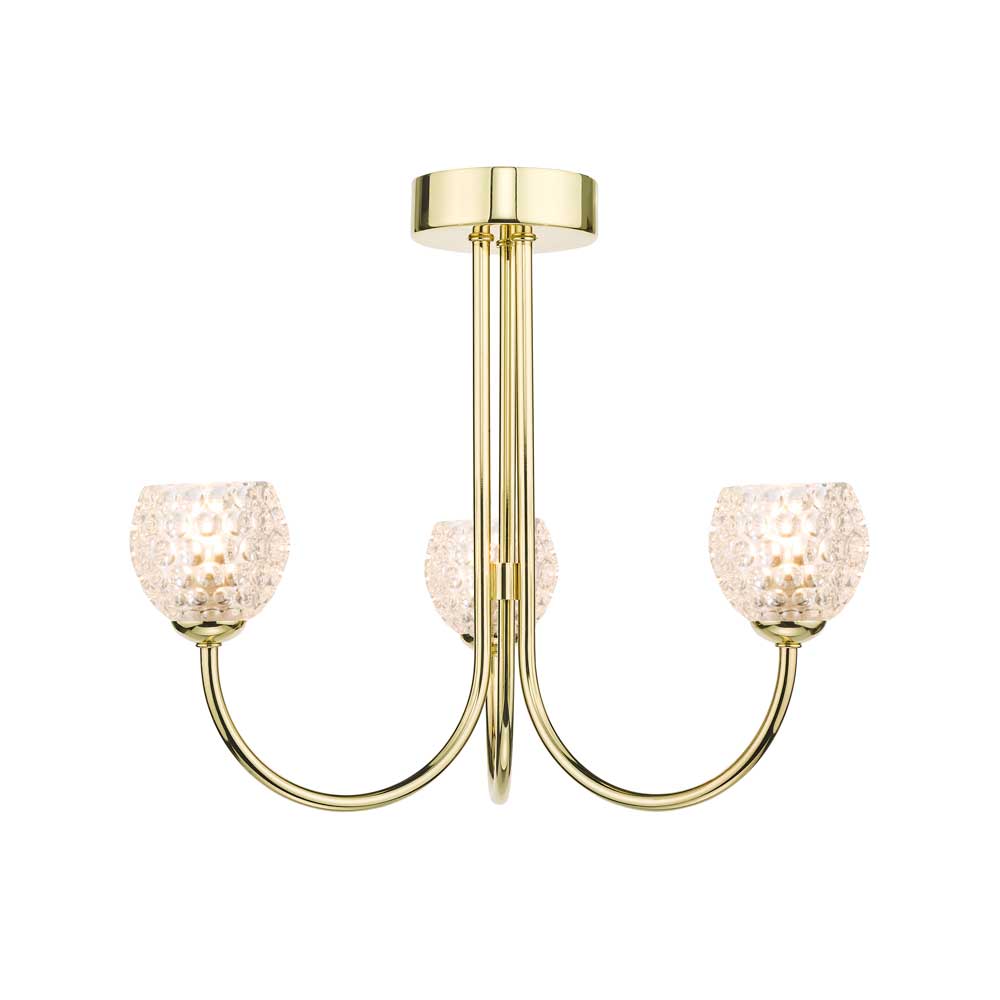 Confianza 3 Light G9 Polished Gold Semi Flush Ceiling Fitting C/W Clear Dimpled Open Style Glass Shades