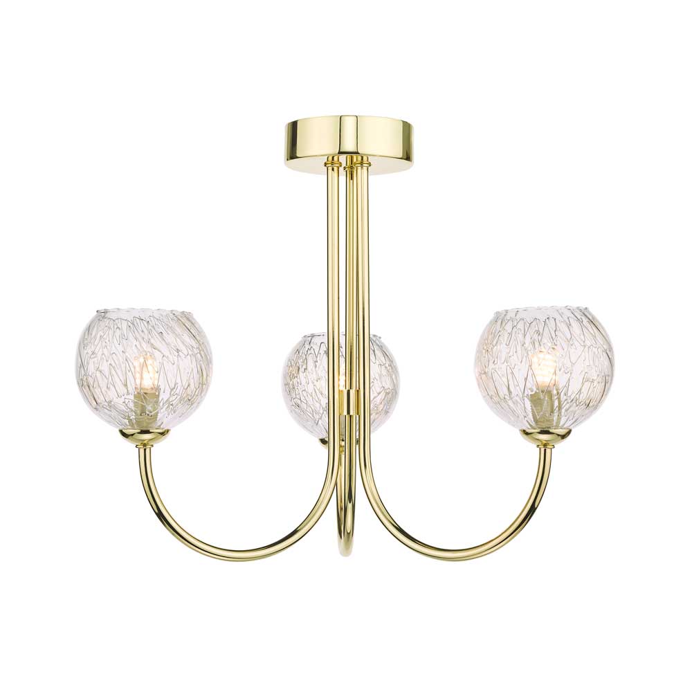 Confianza 3 Light G9 Polished Gold Semi Flush Ceiling Fitting C/W Clear Glass Shades & Inner Wire Detail
