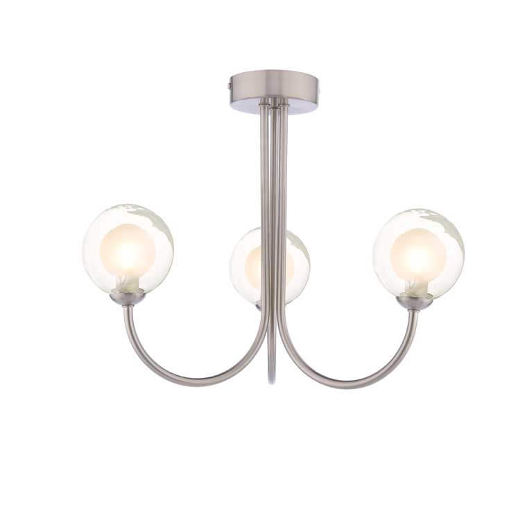 Confianza 3 Light G9 Satin Nickel Semi Flush Ceiling Fitting C/W Clear & Opal Glass Shades