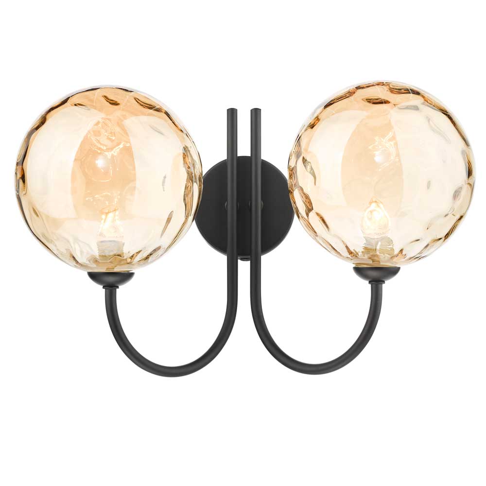 Confianza 2 Light G9 Matt Black Wall Light With Pull C/W Champagne Dimpled Glass Shades