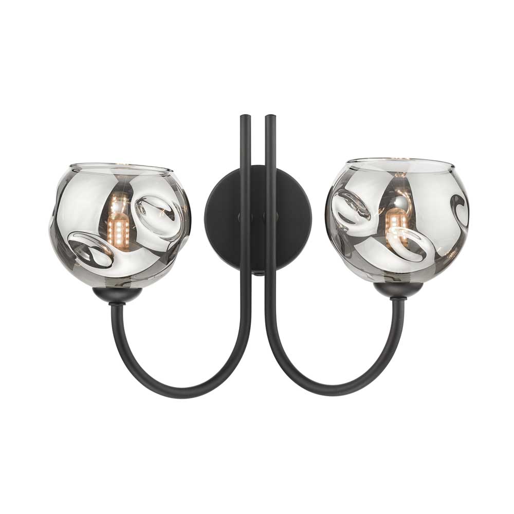 Confianza 2 Light G9 Matt Black Wall Light With Pull C/W Smoked Organic Glass Shades