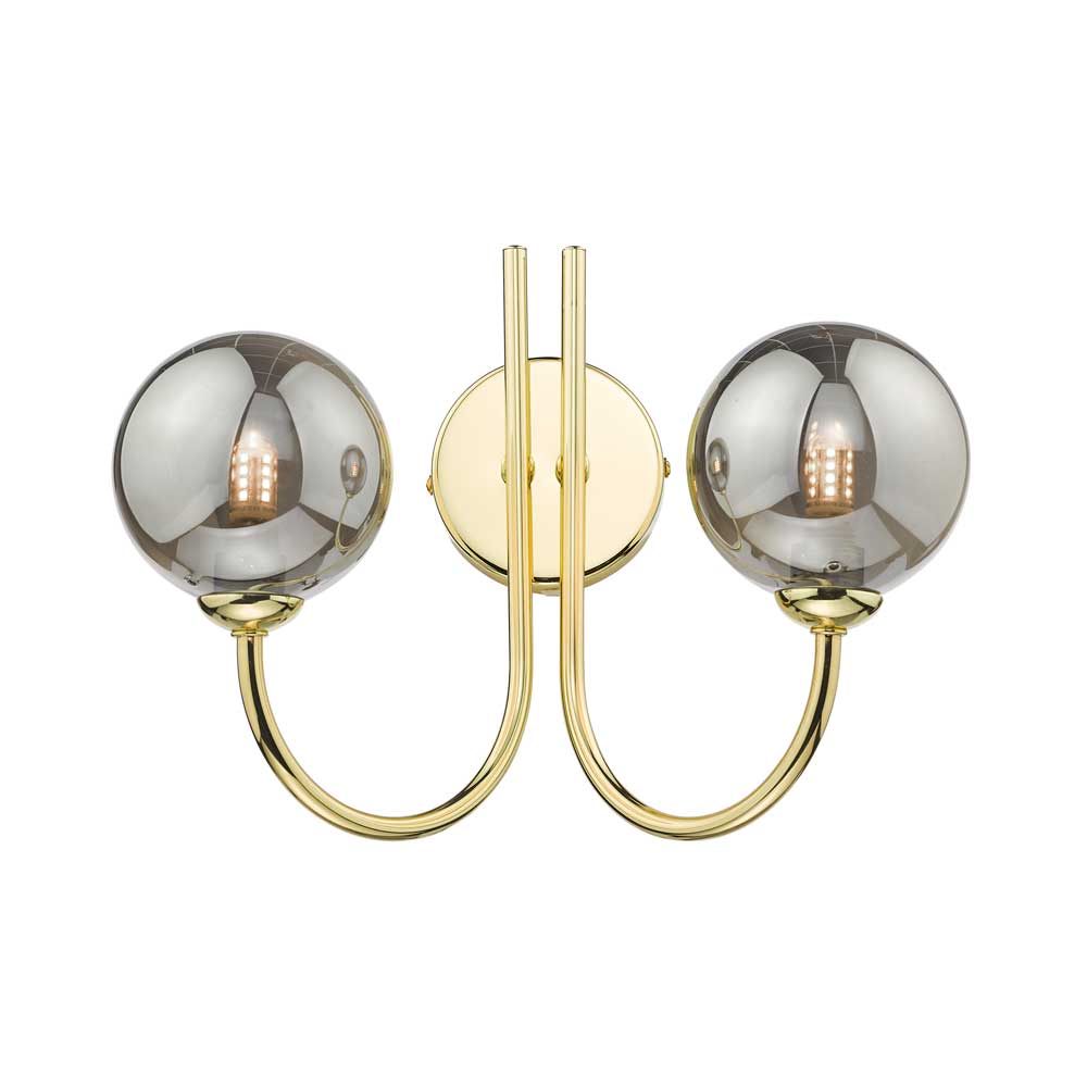 Confianza 2 Light G9 Polished Gold Wall Light With Pull Cord C/W Smoked Glass Shades