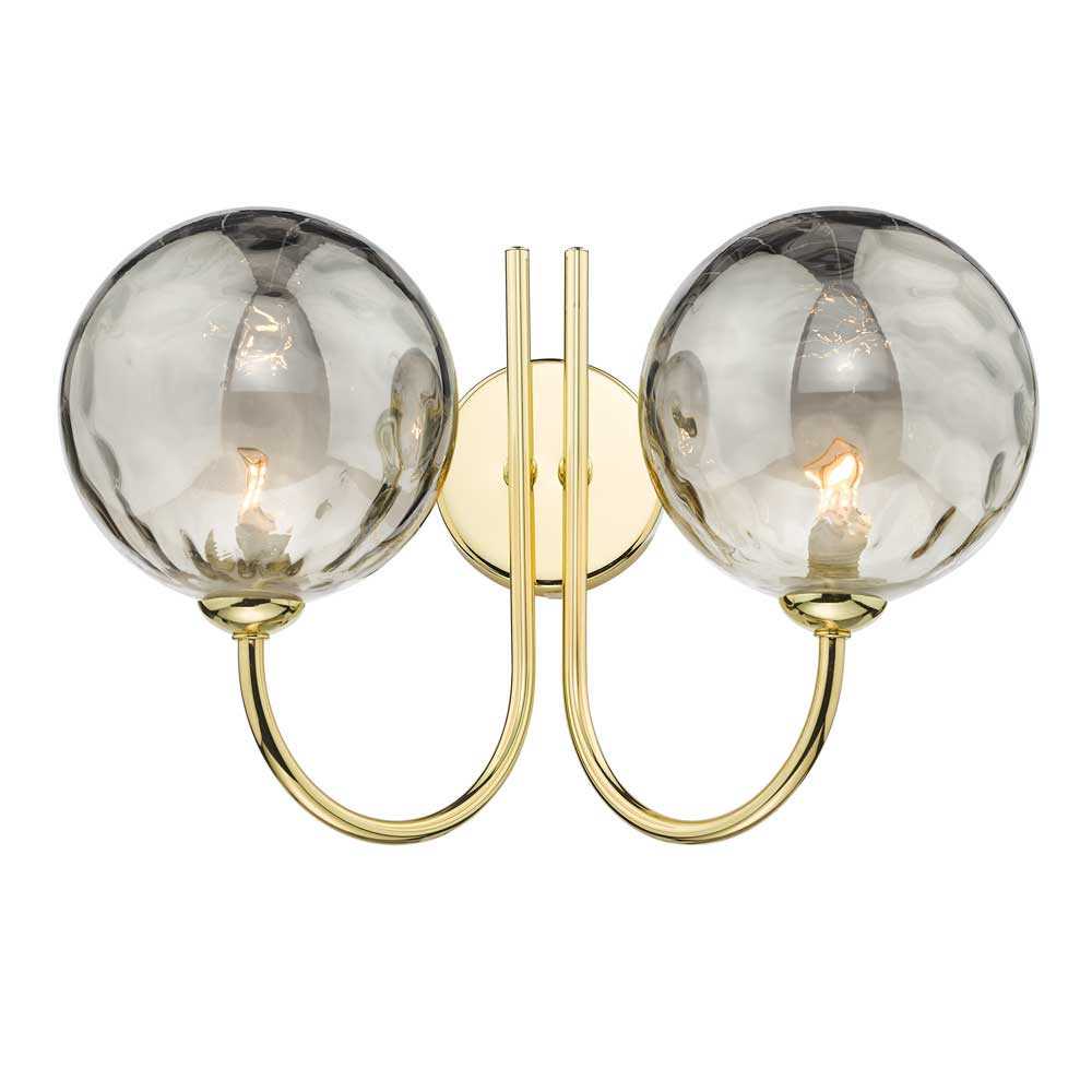 Confianza 2 Light G9 Polished Gold Wall Light With Pull Cord C/W Smoked Dimpled Glass Shades