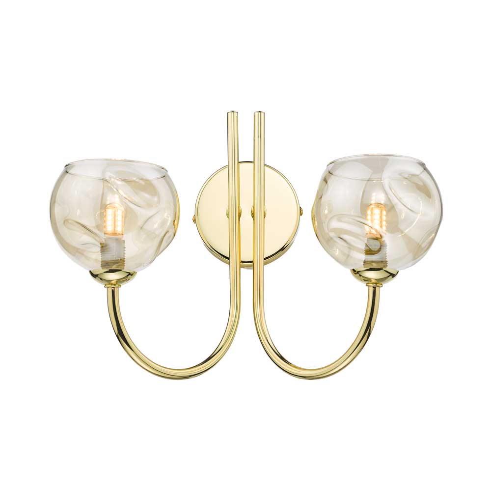 Confianza 2 Light G9 Polished Gold Wall Light With Pull Cord C/W Champagne Organic Glass Shades
