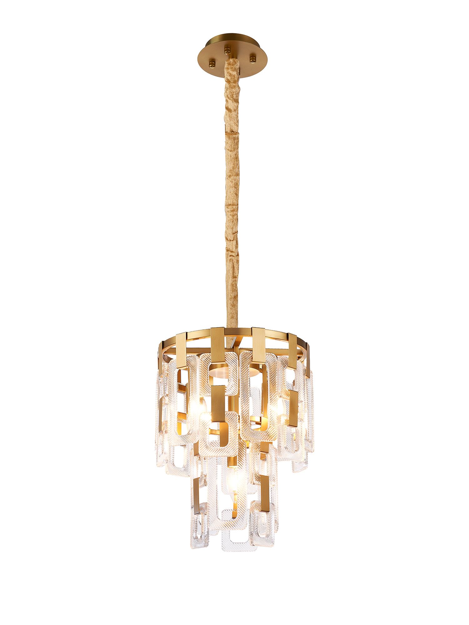 Jaron 30cm 2 Tier Round Pendant, 5 x E14, Matt Gold/Clear Glass
