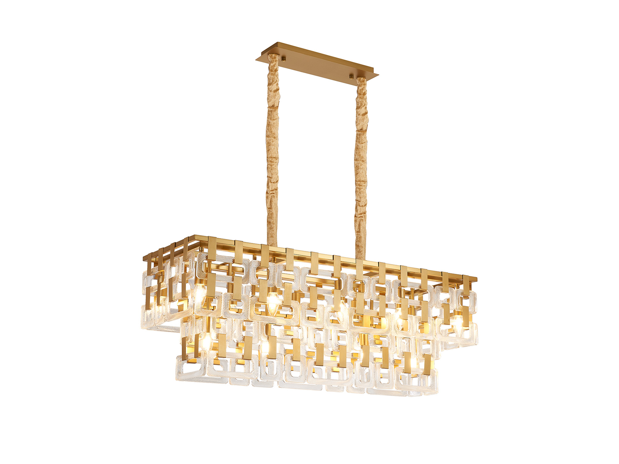 Jaron 100x33cm Rectangular Pendant, 14 x E14, Matt Gold/Clear Glass, Item Weight: 24kg
