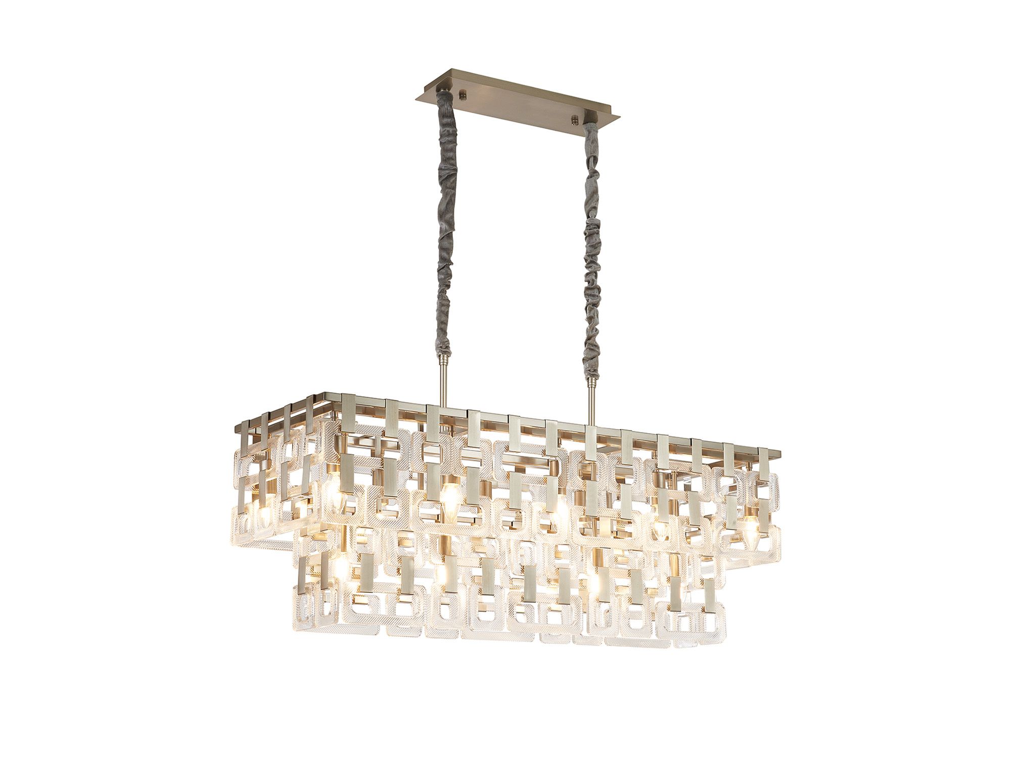 Jaron 100x33cm Rectangular Pendant, 14 x E14, Satin Nickel/Clear Glass, Item Weight: 24kg