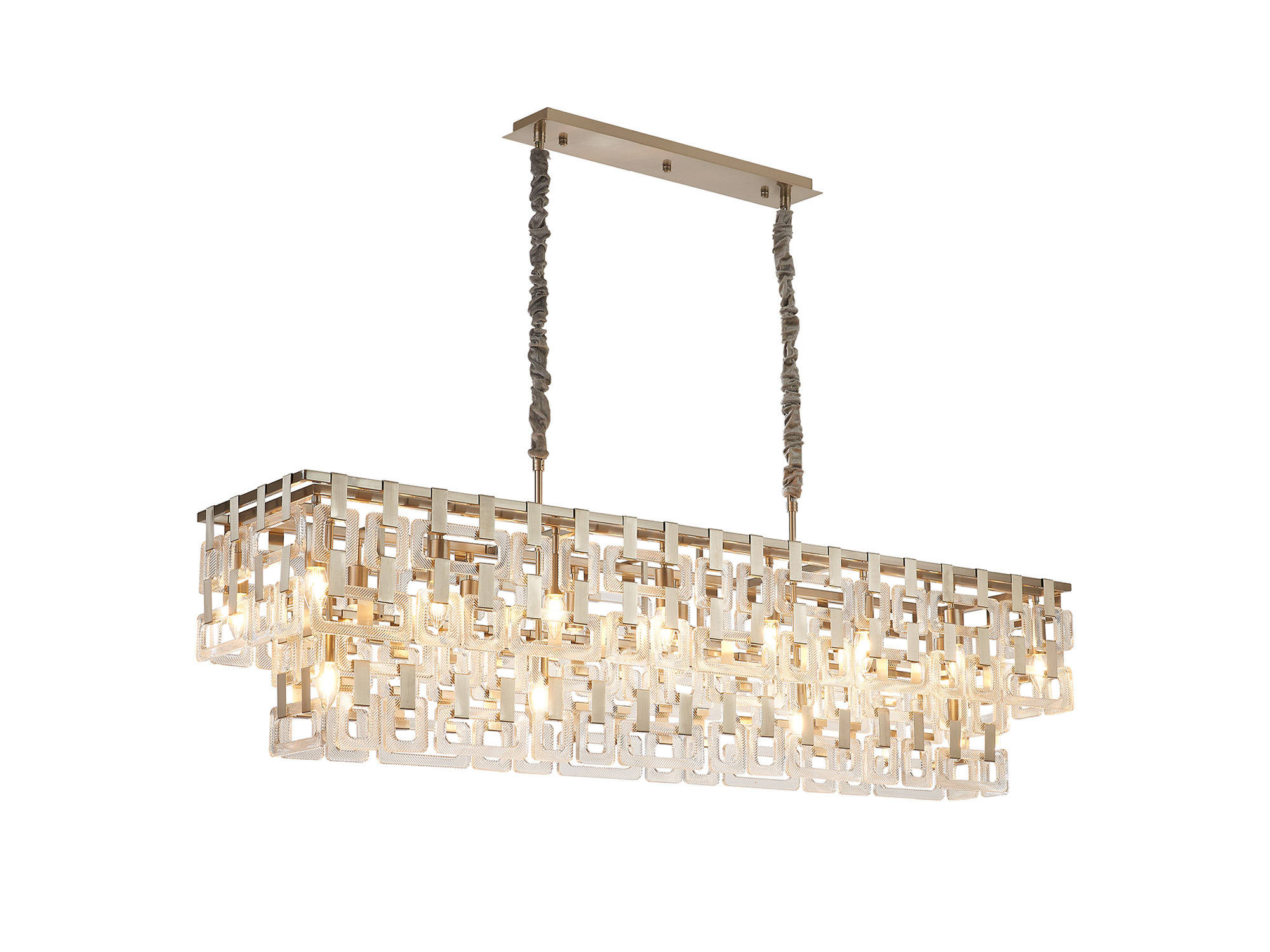 Jaron 150x33cm Rectangular Pendant, 20 x E14, Satin Nickel/Clear Glass, Item Weight: 33kg