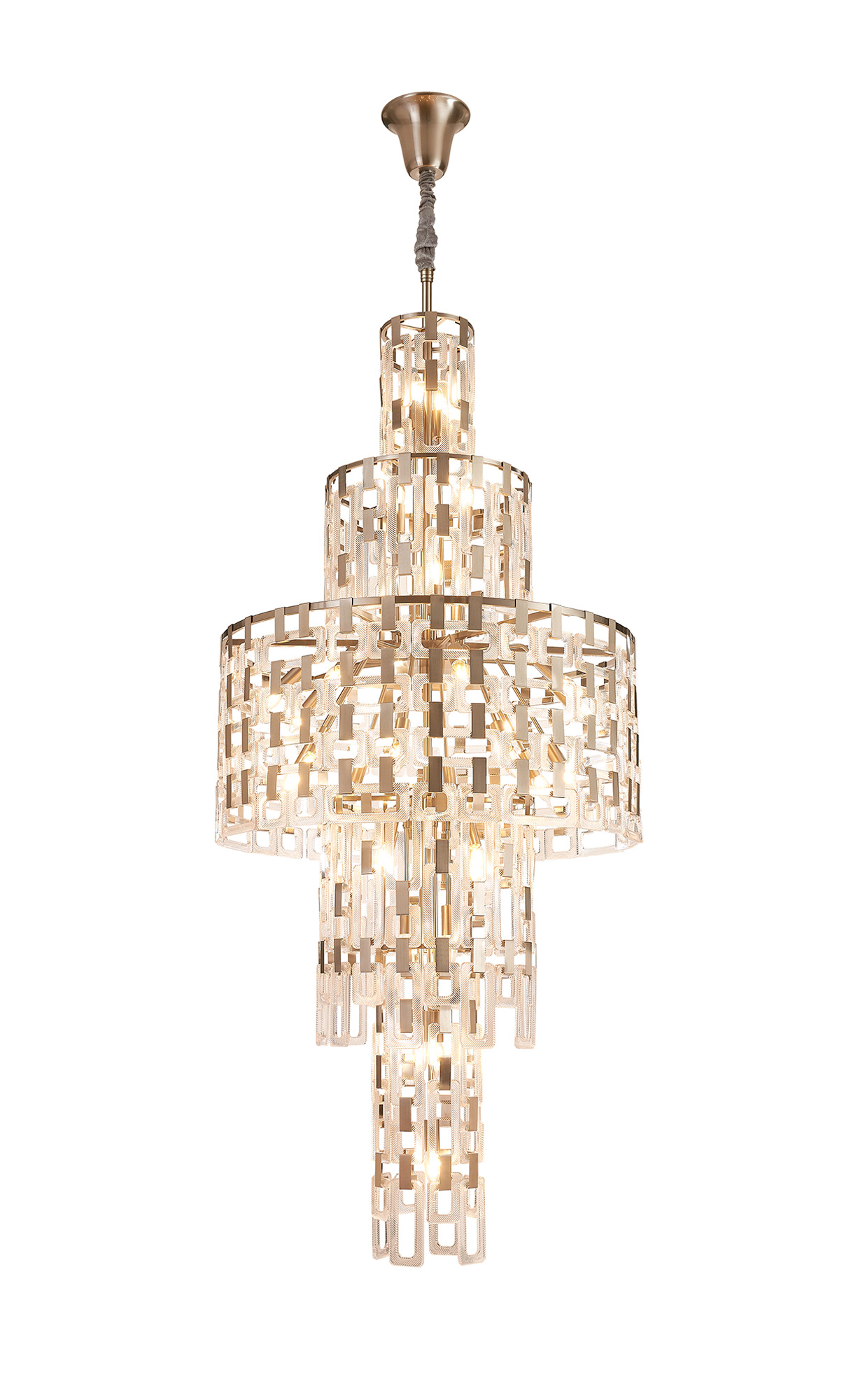 Jaron 85cm Round Tall Pendant, 33 x E14, Satin Nickel/Clear Glass Item Weight: 51kg